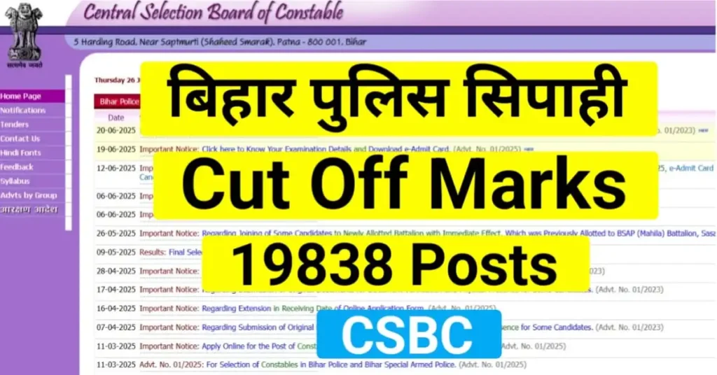 Bihar Police Cut Off 2025 For 19838 Post, Category Wise Cut Off (Male & Female), Passing Marks, Result Update