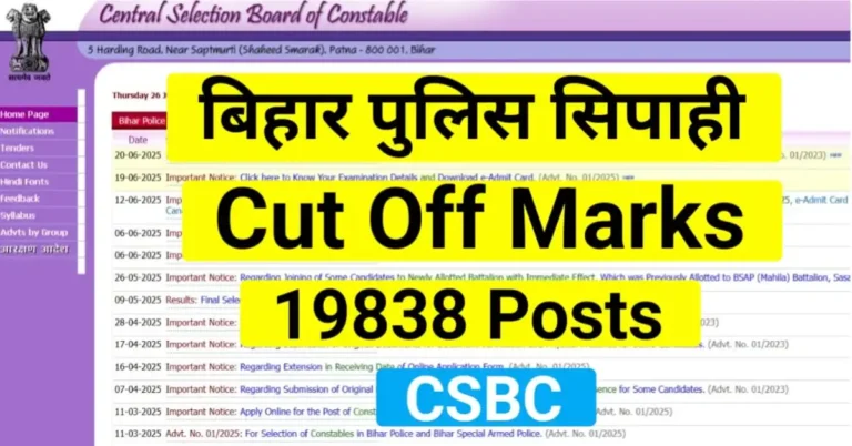Bihar Police Cut Off 2025 For 19838 Post, Category Wise Cut Off (Male & Female), Passing Marks, Result Update