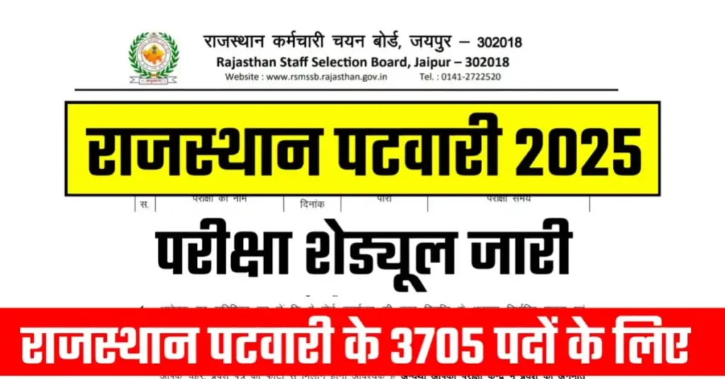 RSSB Rajasthan Patwari Exam Date 2025 Announced For 3705 Posts, Check The Exam Schedule