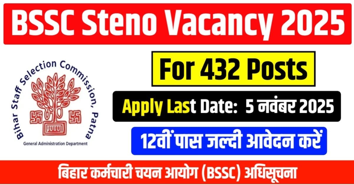 432 पदों के लिए Bihar SSC Stenographer Vacancy 2025 अधिसूचना जारी