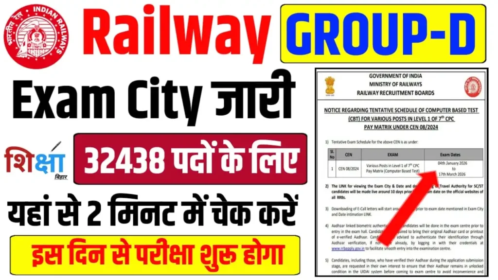 RRB Group D 2025 Exam City Details Released